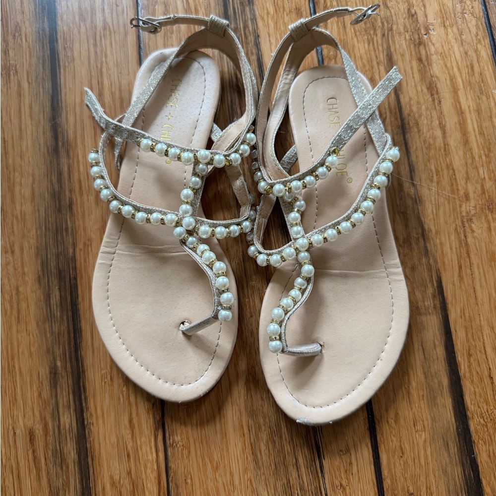 Gold Pearl-Embellished Sandals